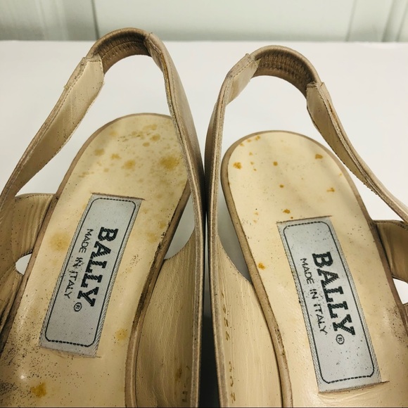 Vintage Bally Peep Toe Sling Back Italian Beige Shoes Size 7.5 - Picture 4 of 12